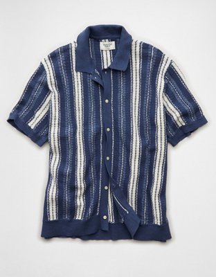 AE Striped Button-Up Sweater Polo