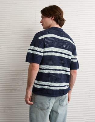 AE Striped Button-Up Sweater Polo