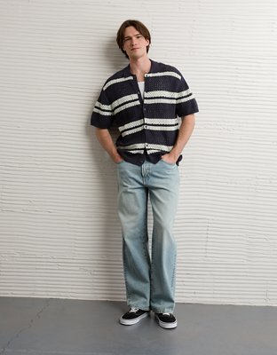 AE Striped Button-Up Sweater Polo