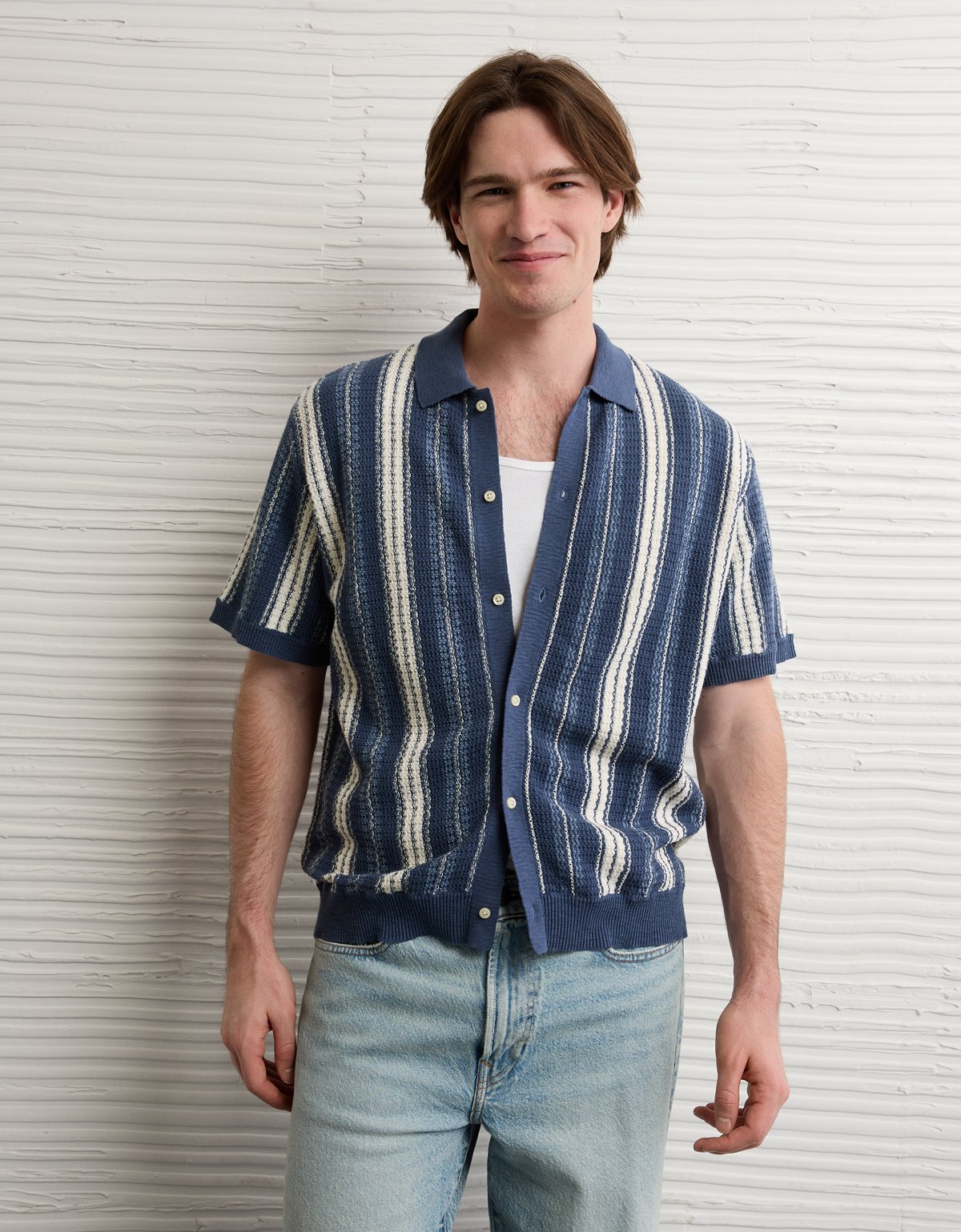AE Striped Button-Up Sweater Polo - image 5
