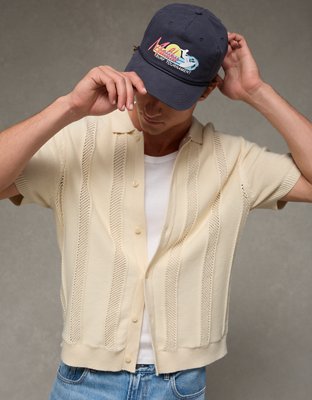 AE Garment-Washed Button-Up Sweater Polo
