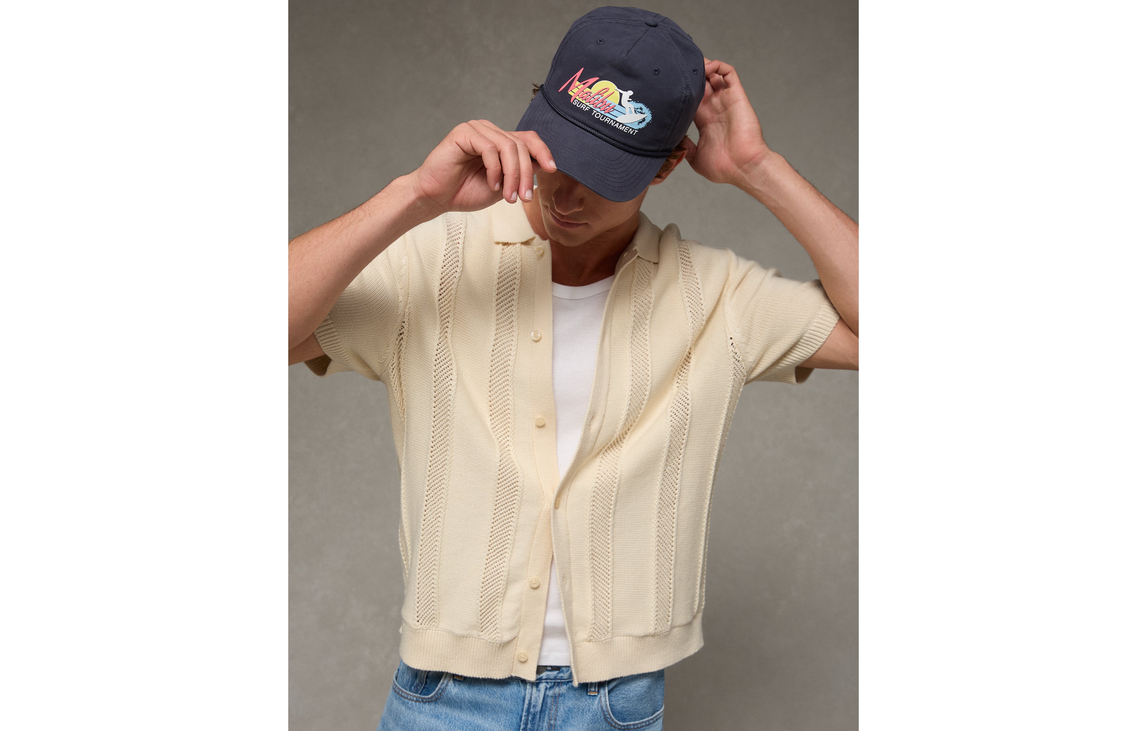 AE Garment-Washed Button-Up Sweater Polo