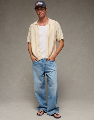 AE Garment-Washed Button-Up Sweater Polo