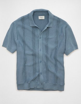 AE Garment-Washed Button-Up Sweater Polo