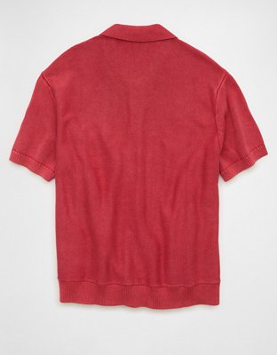 AE Garment-Washed Button-Up Sweater Polo
