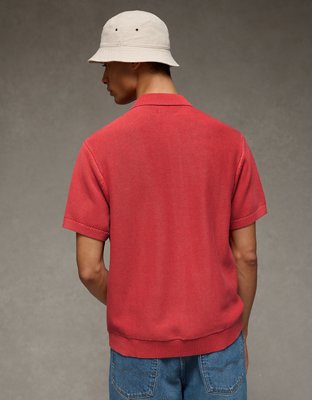 AE Garment-Washed Button-Up Sweater Polo