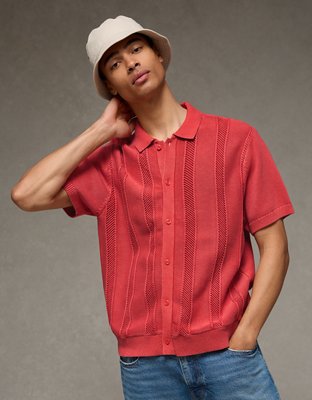 AE Garment-Washed Button-Up Sweater Polo