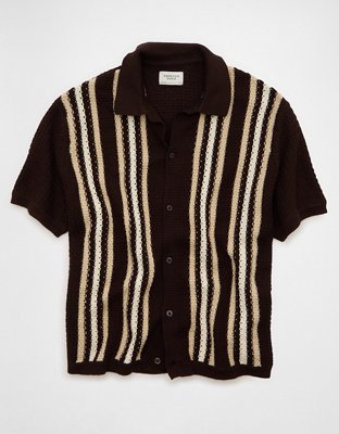 AE Striped Button-Up Sweater Polo