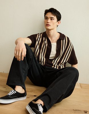 AE Striped Button-Up Sweater Polo