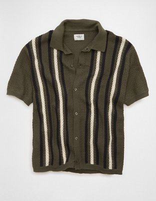AE Striped Button-Up Sweater Polo