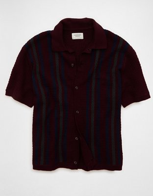 Polo en tricot boutonné et rayé AE