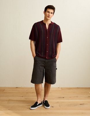 AE Striped Button-Up Sweater Polo
