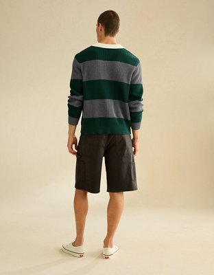 Мужские рубашки American Eagle AE Shaker Stitch Rugby Sweater Polo, цвет: Зелёный — фото 2