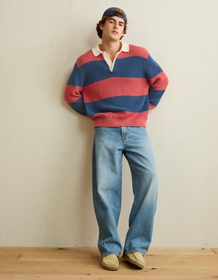 AE Shaker Stitch Rugby Sweater Polo | American Eagle