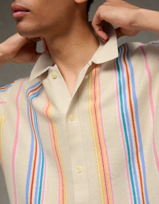 AE Pride Standard Fit Button-Up Sweater Polo