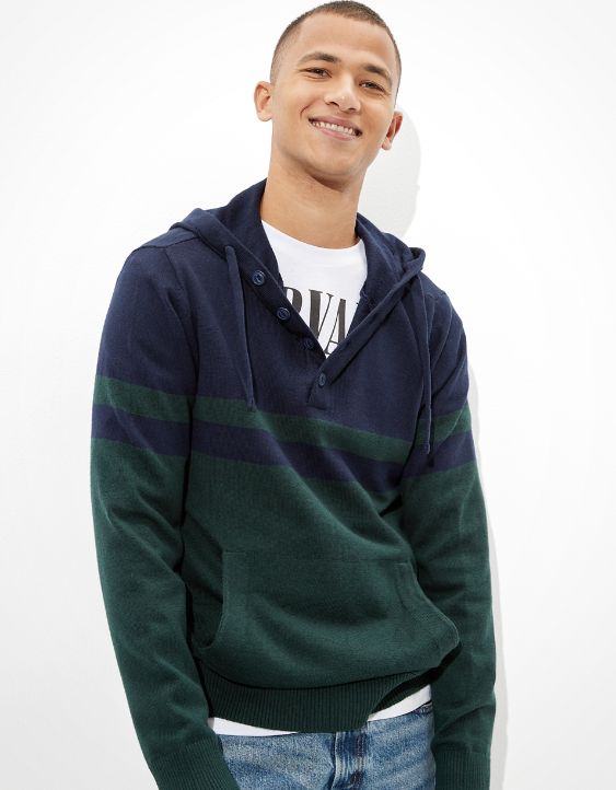 AE Super Soft Henley Hooded Sweater