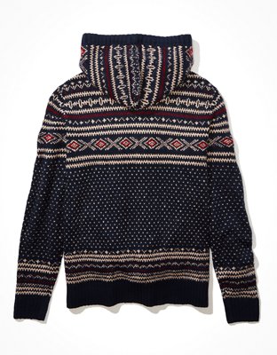 AE Super Soft Birdseye Fairisle Hooded Sweater