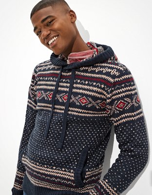 AE Super Soft Birdseye Fairisle Hooded Sweater