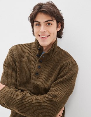 AE Super Soft Mock Neck Henley Sweater