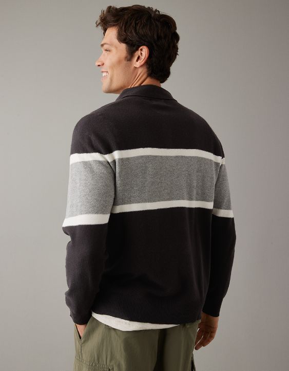 AE Long-Sleeve Striped Sweater Polo
