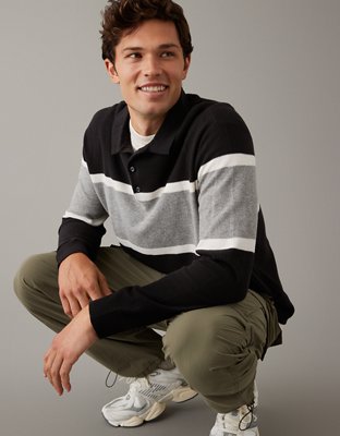 AE Long-Sleeve Striped Sweater Polo