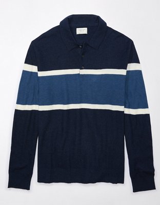 AE Long-Sleeve Striped Sweater Polo