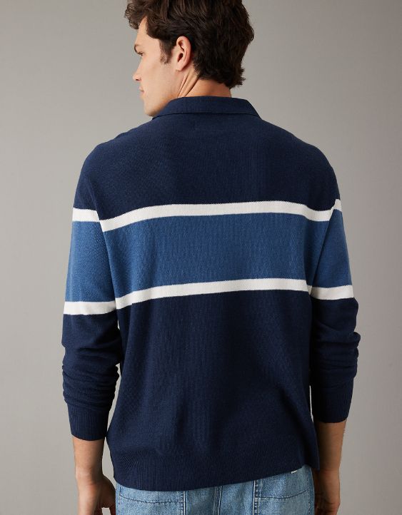 AE Long-Sleeve Striped Sweater Polo