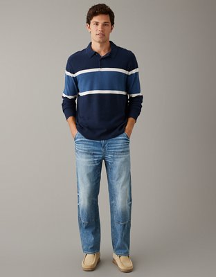 AE Long-Sleeve Striped Sweater Polo