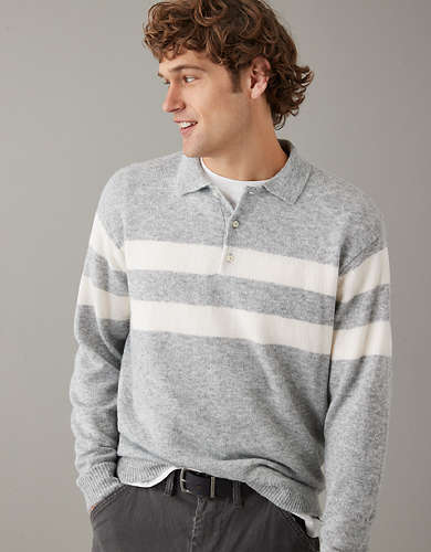 AE Super Soft Long-Sleeve Sweater Polo Shirt