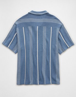 AE Weekend Striped Button-Up Sweater Polo Shirt