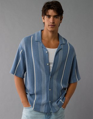 AE Weekend Striped Button-Up Sweater Polo Shirt