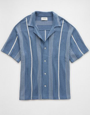 AE Weekend Striped Button-Up Sweater Polo Shirt