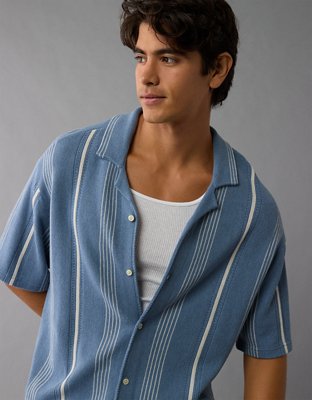 AE Weekend Striped Button-Up Sweater Polo Shirt