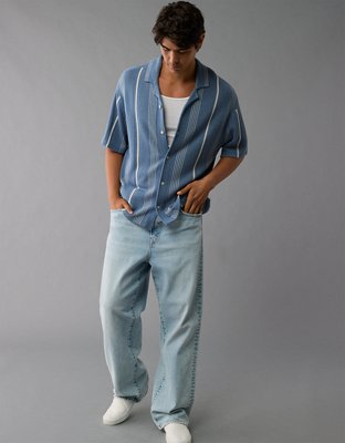 AE Weekend Striped Button-Up Sweater Polo Shirt