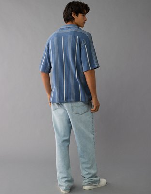 AE Weekend Striped Button-Up Sweater Polo Shirt