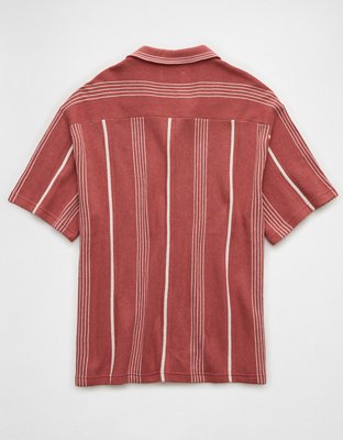 AE Striped Button-Up Sweater Polo Shirt