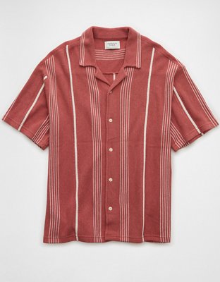 AE Weekend Striped Button-Up Sweater Polo Shirt