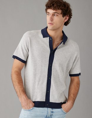 Men's sweater with button up online shirt