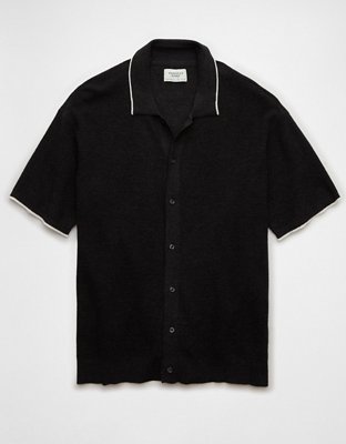 AE Weekend Waffle Button-Up Sweater Polo Shirt