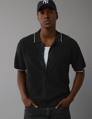 AE Waffle Button-Up Sweater Polo Shirt