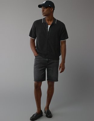 AE Weekend Waffle Button-Up Sweater Polo Shirt
