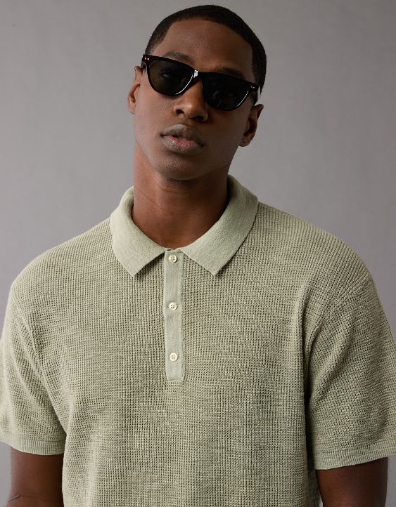 AE Waffle Sweater Polo Shirt