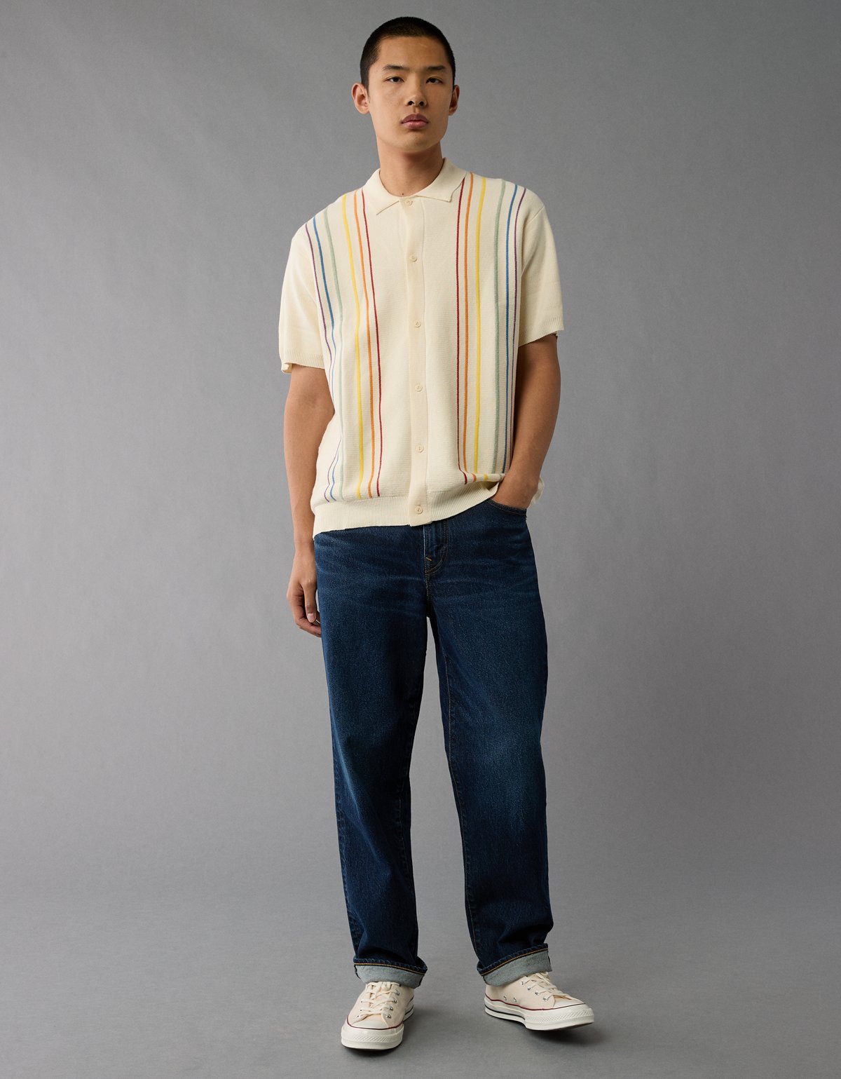 AE Pride Weekend Button-Up Sweater Polo Shirt - image 5