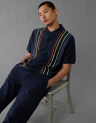 AE Pride Weekend Button-Up Sweater Polo Shirt