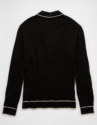 AE Long-Sleeve Tipped Sweater Polo Shirt