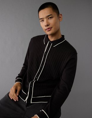 AE Long-Sleeve Tipped Sweater Polo Shirt