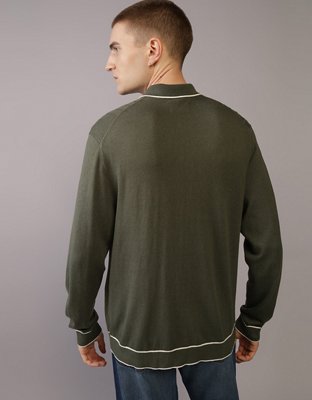 AE Long-Sleeve Tipped Sweater Polo Shirt