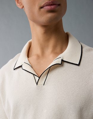 AE Camisa Polo Tejida y Decorada con Cuello Estilo Johnny de Fin de Semana