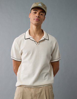 AE Camisa Polo Tejida y Decorada con Cuello Estilo Johnny de Fin de Semana