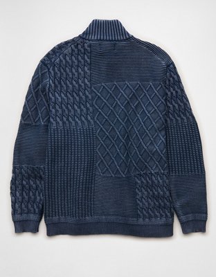 AE Button-Up Indigo Patchwork Sweater